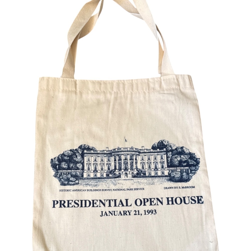 Vintage 1993 Presidential Open House White House Canvas Tote Bag Blue Cream